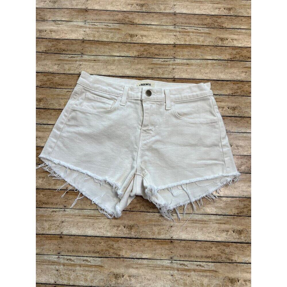 L'Agence Cream Audrey Shorts 25 Mid Rise Vintage White - Picture 3 of 13